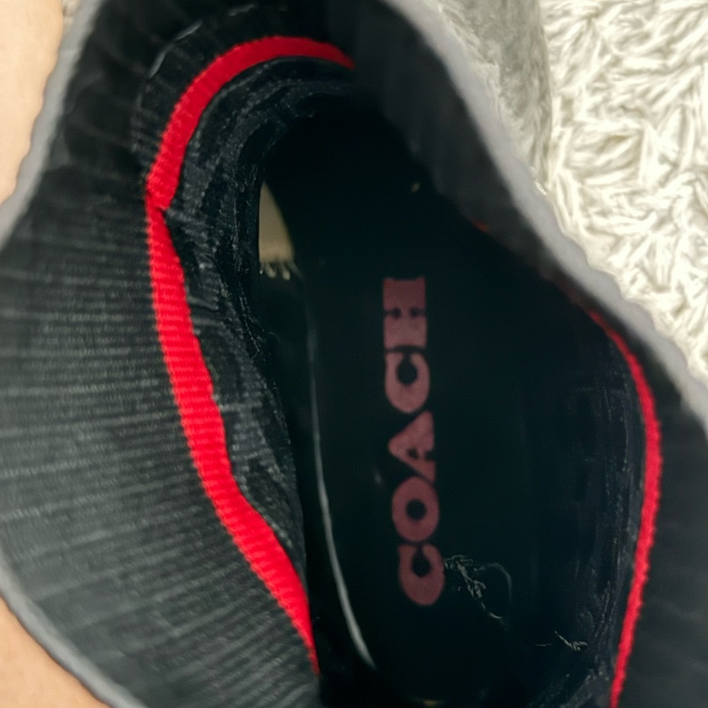 Coach Black Glossy Rain Boots with Red Stripe - Picture 3 of 3